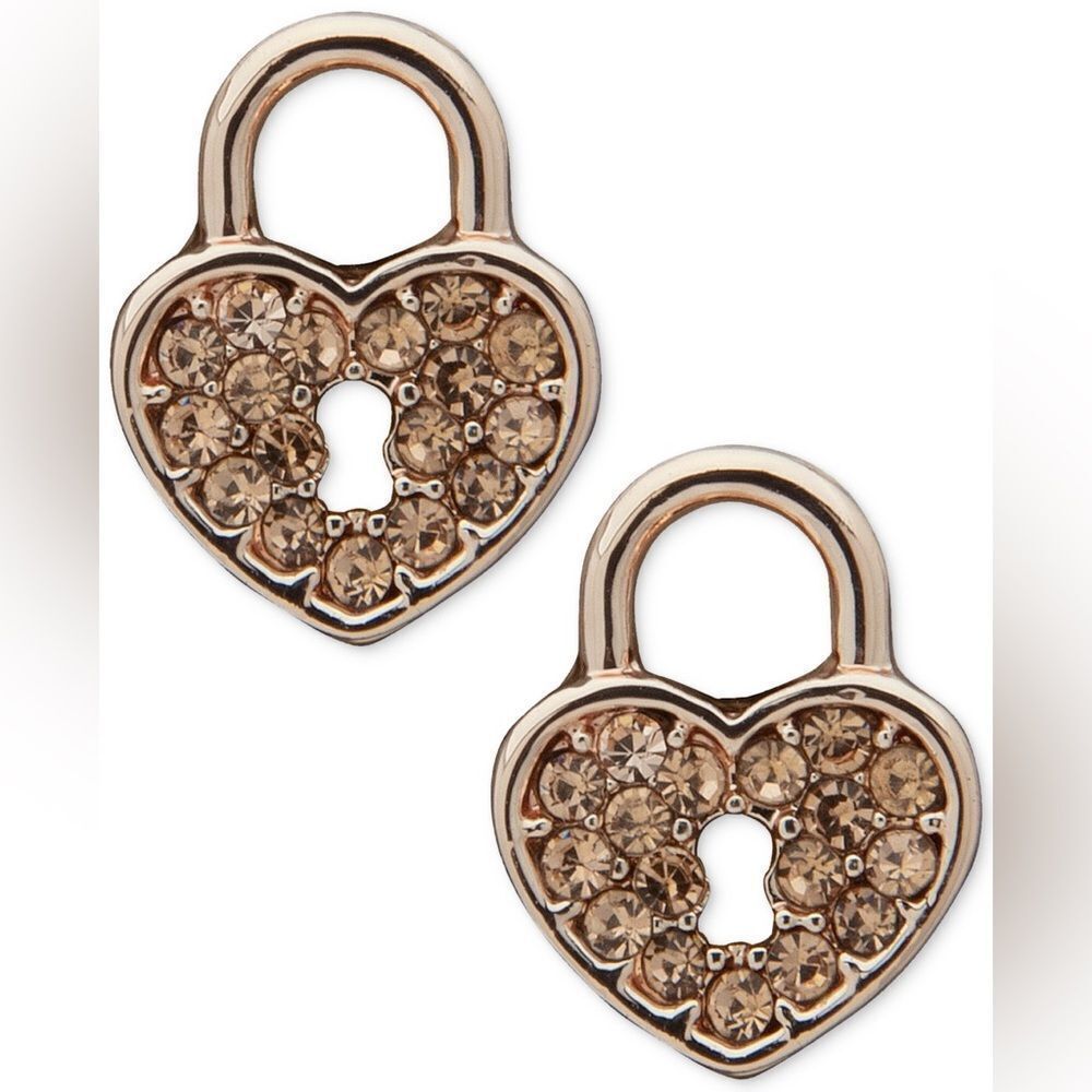 Anne Klein Heart Lock Earrings with Crystal Accents